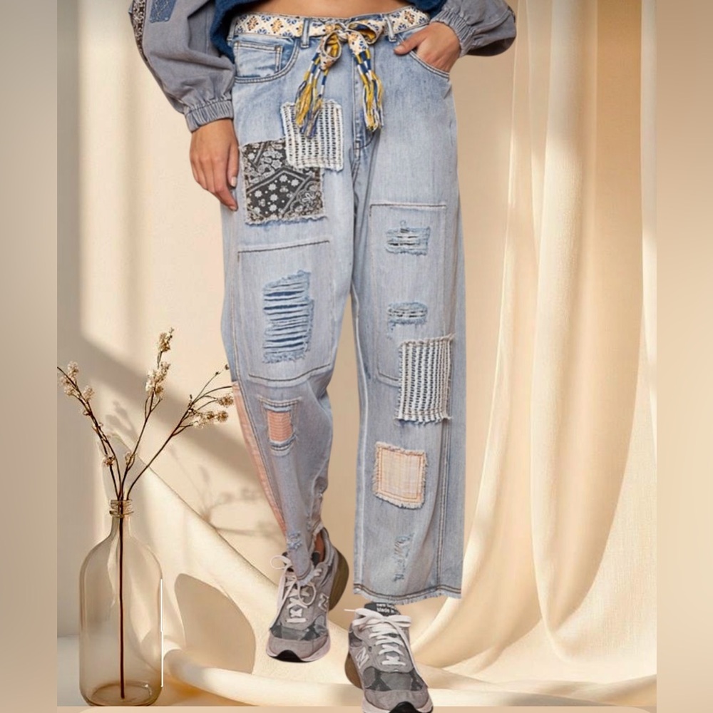 POL Patchwork Distressed Jeans | Rare Vintage-Inspired Boho Denim - Picture 5 of 7